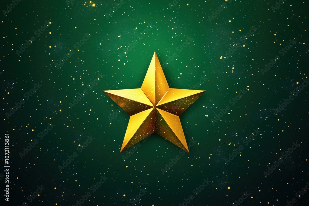 Golden star on green background with sparkling effects Golden star on green background with sparkling effects