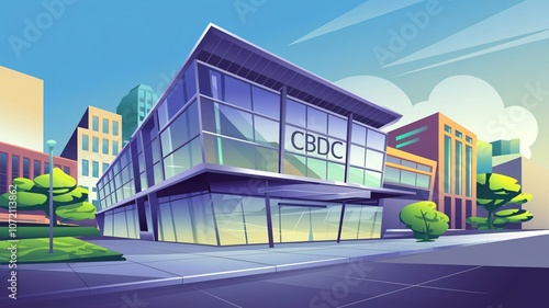 Digital bank issuing CBDC: Central Bank Digital Currency for transactions. CBDC glowing hologram with bank icon and circuit board, digital payment