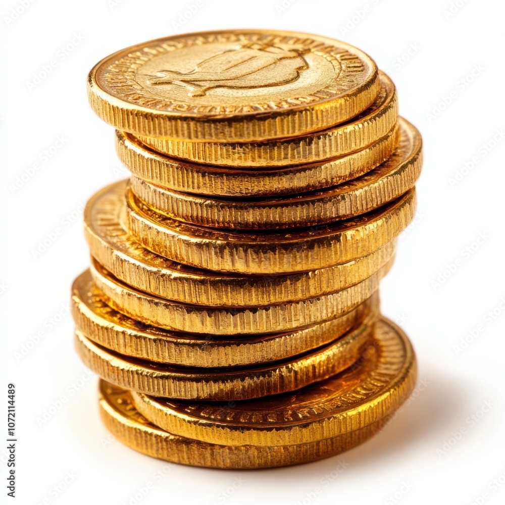 A gleaming stack of golden coins reflecting light, symbolizing wealth and prosperity A gleaming stack of golden coins reflecting light, symbolizing wealth and prosperity