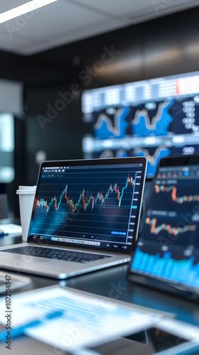 Wallpaper Mural Executive trade meeting room with charts showing stock growth and market strategies Torontodigital.ca