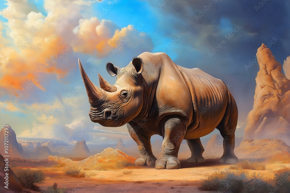 Fototapeta premium Mural Art Featuring a Rhino
