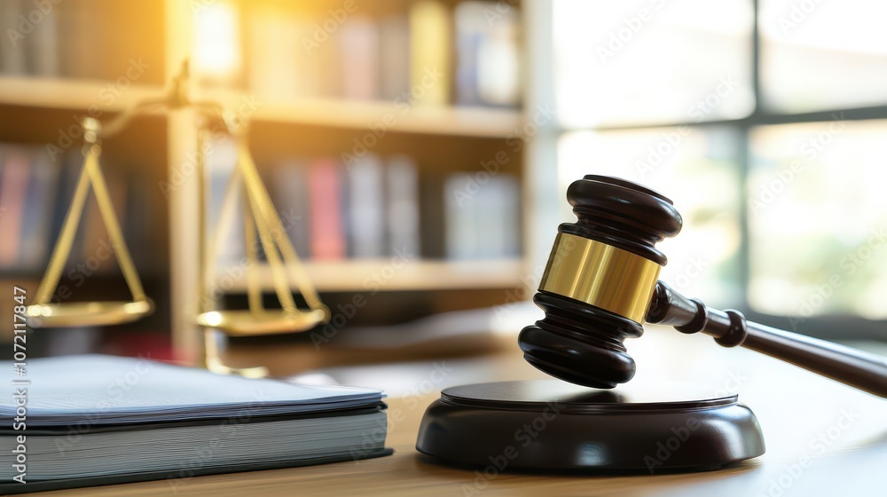 Justice and Law Concept with Gavel and Scales in Court Justice and Law Concept with Gavel and Scales in Court