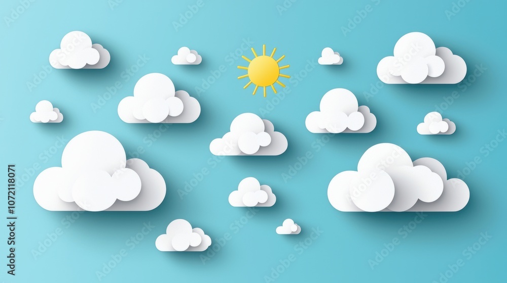 A cluster of fluffy, white cloud icons against a bright blue sky, depicting a peaceful and sunny day with scattered clouds. A cluster of fluffy, white cloud icons against a bright blue sky, depicting a peaceful and sunny day with scattered clouds.