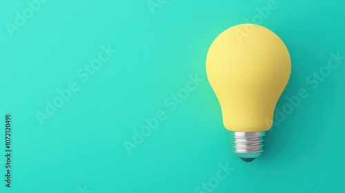 A vibrant yellow lightbulb on a calming turquoise background symbolizes ideas and innovation. Its modern design suits marketing, blogs, and presentations in creative fields.