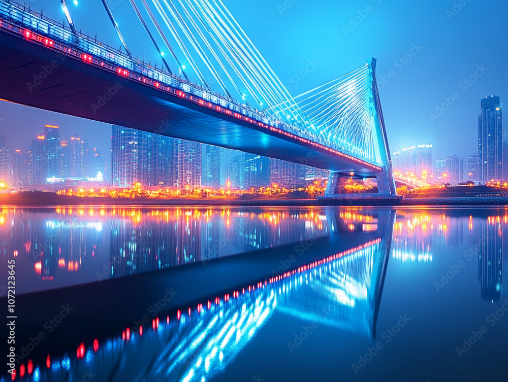 Naklejka premium suspension bridge at night