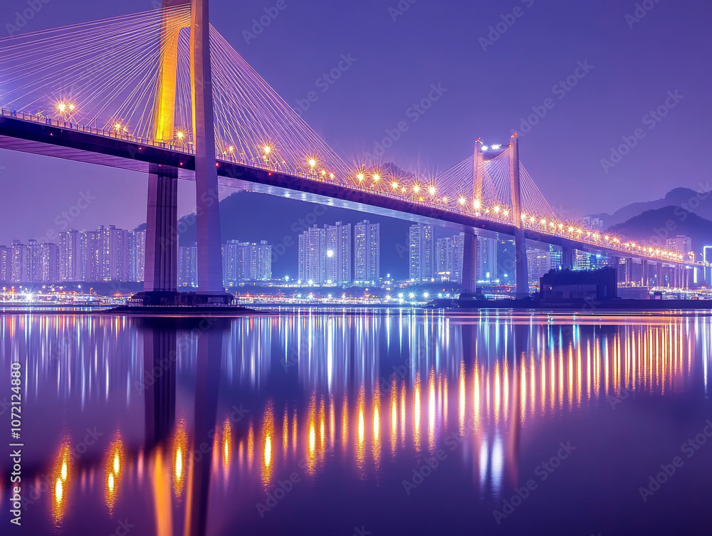 Naklejka premium suspension bridge at night