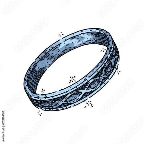 silver ring jewelry hand drawn. platinum gemstone, engagement wedding, eternity solitaire silver ring jewelry vector sketch. isolated color illustration