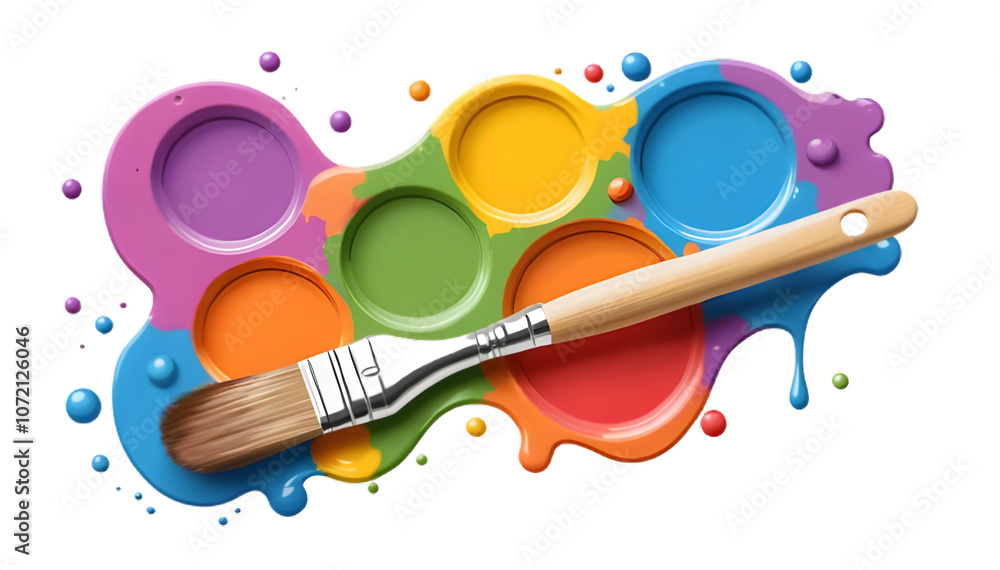 Vibrant Paint Palette with Brush and Colorful Splashes png Vibrant Paint Palette with Brush and Colorful Splashes png