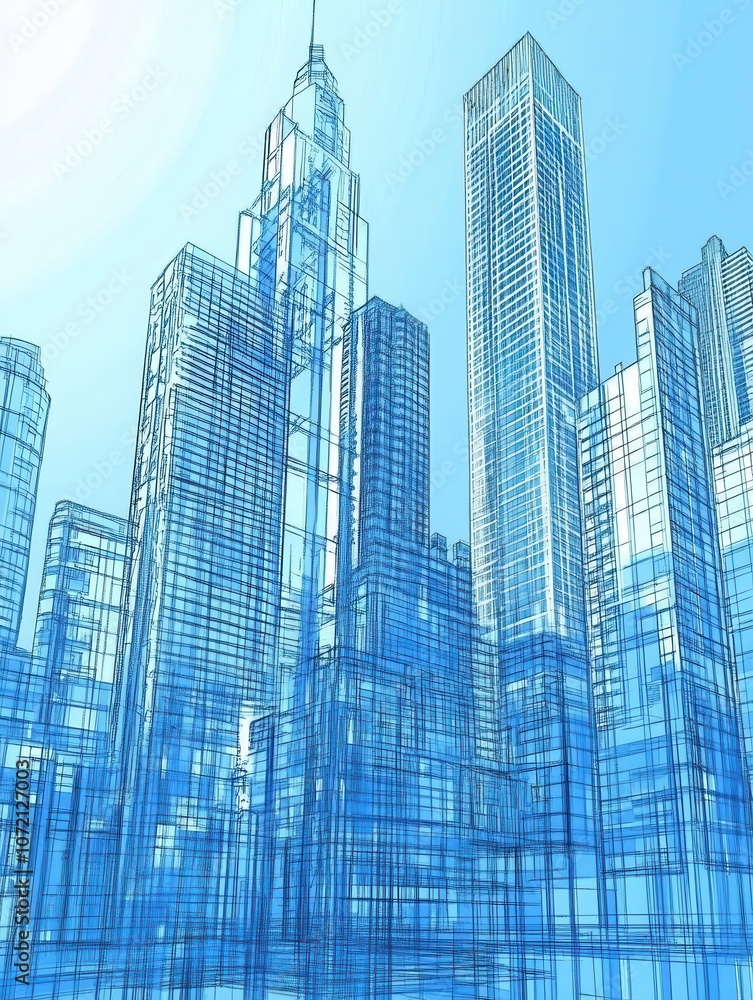 Fototapeta premium Digital Cityscape Blueprint