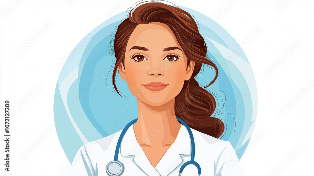 Smiling female doctor wearing a white coat and stethoscope. Smiling female doctor wearing a white coat and stethoscope.