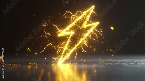 3D yellow charger symbol. Yellow sign of thunder or lightning photo