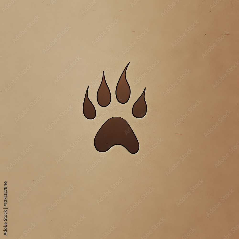 A brown paw print on a light brown background. A brown paw print on a light brown background.