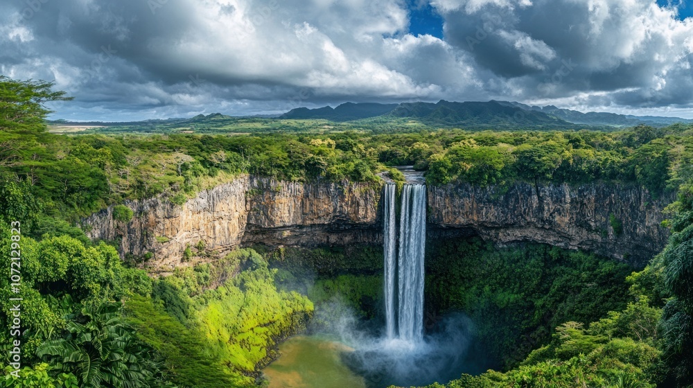 Fototapeta premium Majestic Waterfall in Lush Tropical Landscape