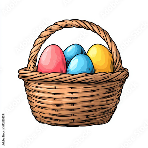 Easter Basket Filled with Eggs, Holiday-Themed Wicker Basket for Celebration photo