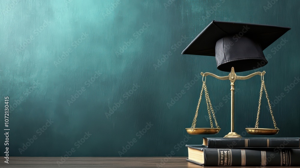 Explore the balance of education and justice a visual representation of the scales of justice with a graduation cap symbolizing academic achievement
