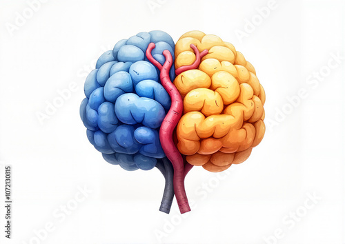 Colorful brain halves illustrating connection and duality