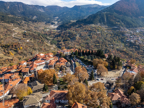 Aerial drone photo of the mountain town named Metsovo in Greece.