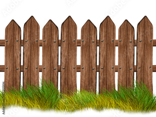 Brown wooden fence isolated on white background