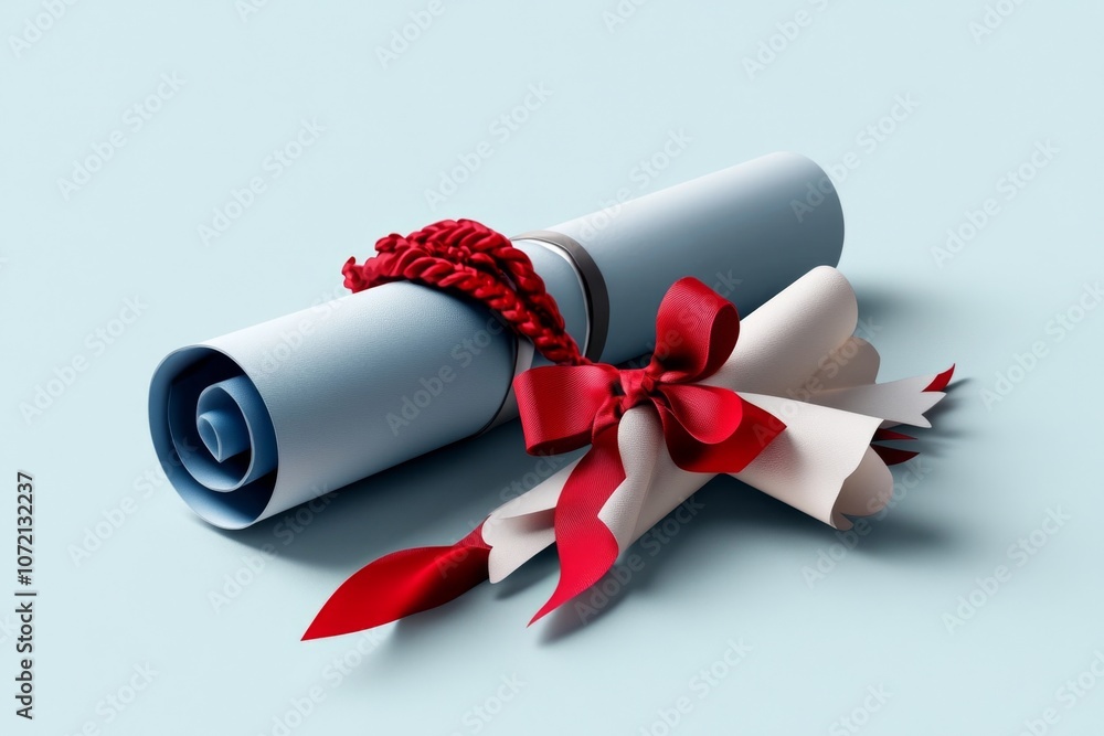 Flat illustration of a diploma scroll tied with a ribbon, set on a plain white background Flat illustration of a diploma scroll tied with a ribbon, set on a plain white background