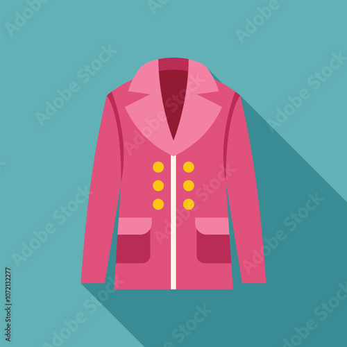 Stylish pink coat for women, perfect for autumn or spring, showcasing a modern design with yellow buttons and a burgundy collar