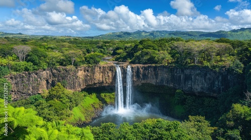 Waterfall in Lush Tropical Rainforest