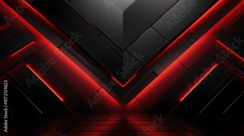 3d rendering of black and red abstract geometric background. Scene for advertising, technology, showcase, banner, game, sport, cosmetic, business, metaverse. Sci-Fi Illustration. Product display