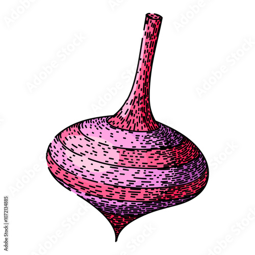 spin spinning top hand drawn. rotation physics, motion axis, momentum friction spin spinning top vector sketch. isolated color illustration