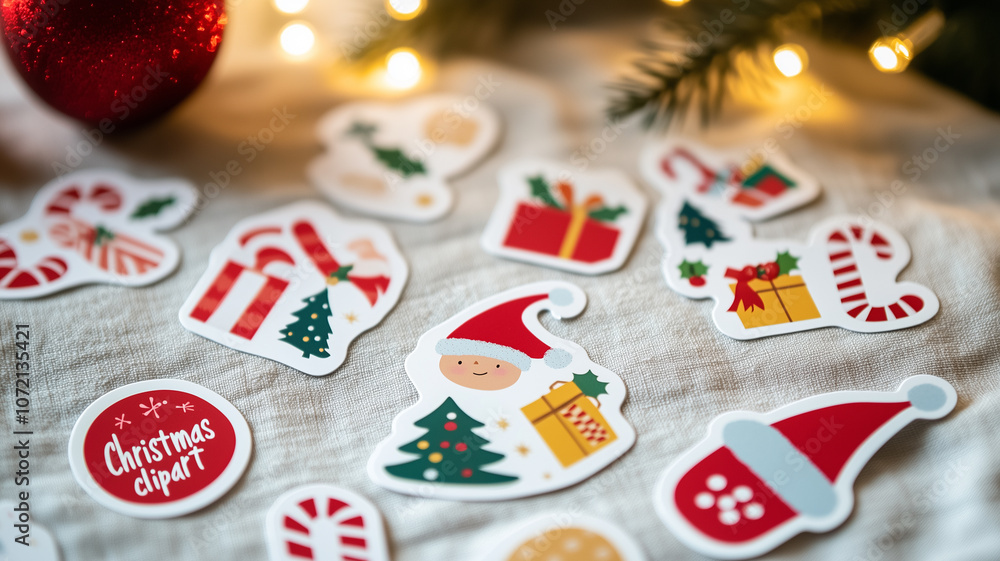 colorful Christmas clipart stickers, colorful Christmas clipart stickers,