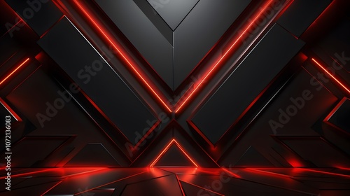 3d rendering of black and red abstract geometric background. Scene for advertising, technology, showcase, banner, game, sport, cosmetic, business, metaverse. Sci-Fi Illustration. Product display