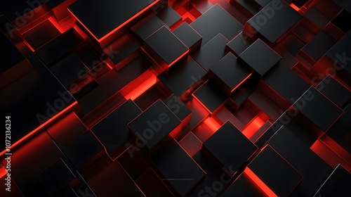  3d rendering of black and red abstract geometric background. Scene for advertising, technology, showcase, banner, game, sport, cosmetic, business, metaverse. Sci-Fi Illustration. Product display