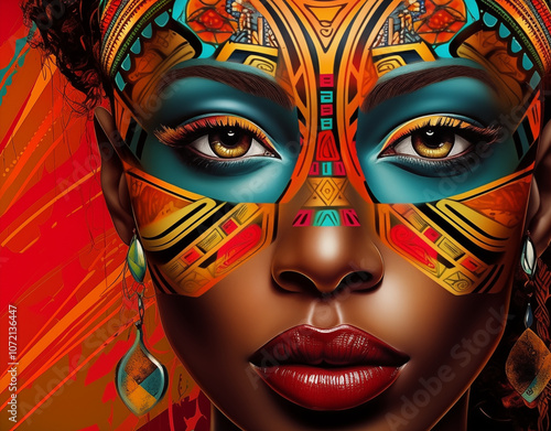 Bright female portrait in colors of Kwanzaa holiday black history month 