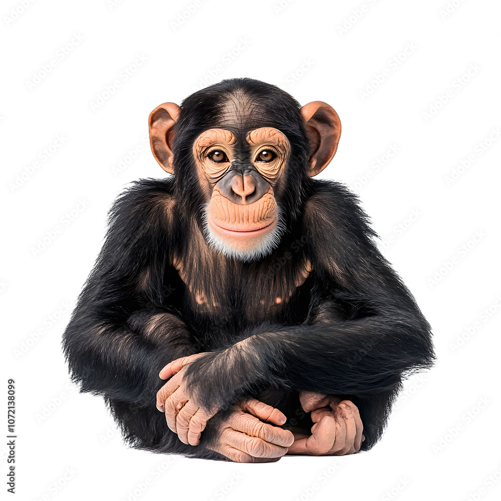 Fototapeta premium [Transparent Background PNG]Cute Chimpanzee Sitting and Looking at Camera