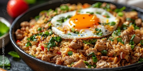 Indonesian style chicken fried rice with sunny side up egg