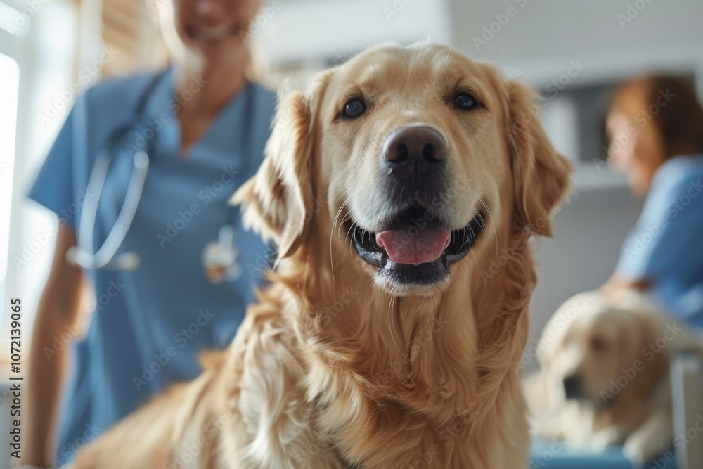 Close-up of a golden retriever at the vet Close-up of a golden retriever at the vet