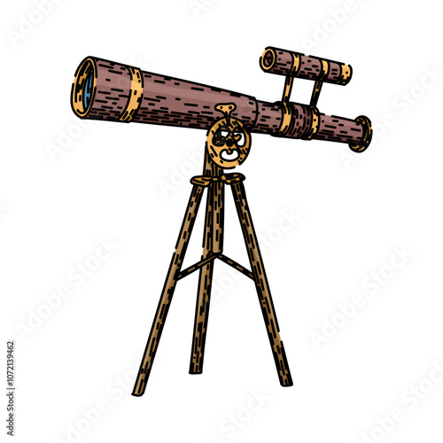collectible spyglass hand drawn. maritime nautical, telescope brass, classic explorer collectible spyglass vector sketch. isolated color illustration