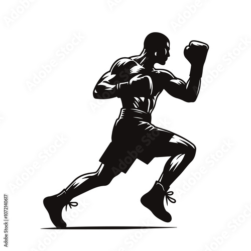 Strong boxing man silhouette vector illustration 