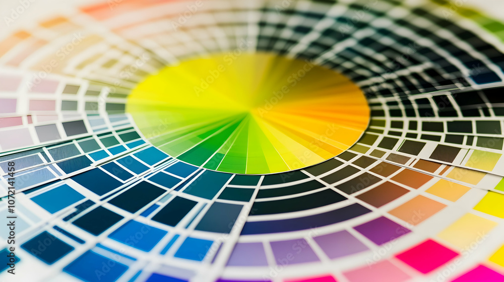 Obraz premium Close-up of a colorful color chart with various shades of green, yellow, and blue.