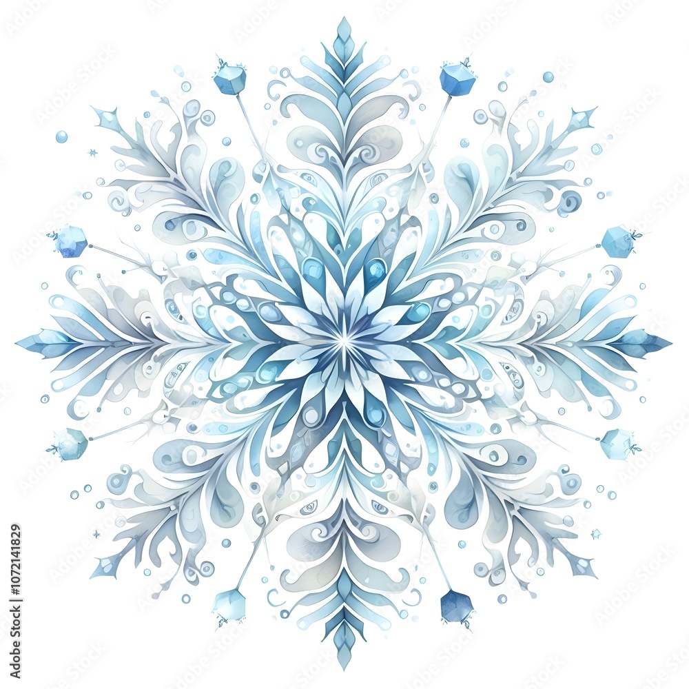 흰 배경, 눈송이, 수채화 (white background, snowflake, water colour) 흰 배경, 눈송이, 수채화 (white background, snowflake, water colour)