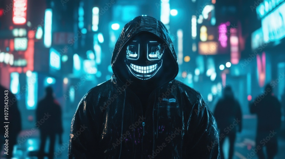 Mysterious Figure in Neon City Mysterious Figure in Neon City