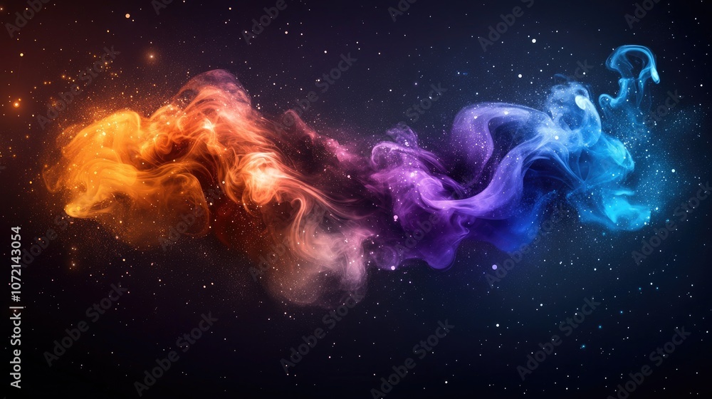 Abstract cosmic smoke with glowing colors on a starry background. Abstract cosmic smoke with glowing colors on a starry background.