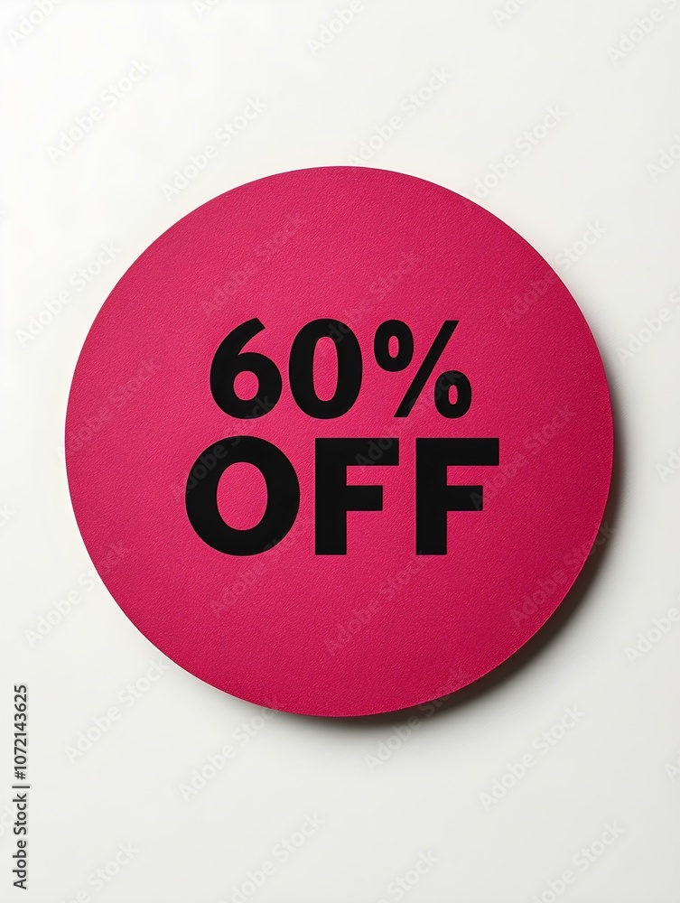 Black '60% OFF' Text on a Dark Red Round Paper Note. White Background Black '60% OFF' Text on a Dark Red Round Paper Note. White Background