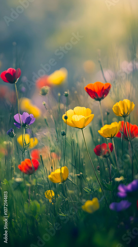 Wallpaper Mural A field of colorful wildflowers in bloom with a soft, dreamy background. Torontodigital.ca