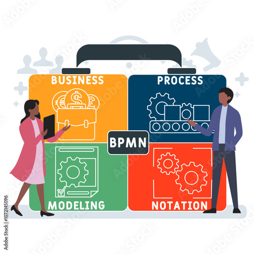 BPMN - Business Process Modeling Notation acronym. business concept background. vector illustration concept with keywords and icons. lettering illustration with icons for web banner, flyer, landing pa