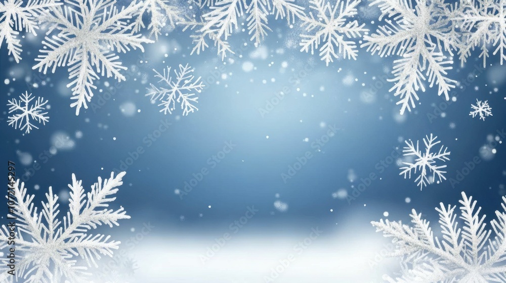 Elegant Winter Wonderland with Delicate Snowflakes Against a Soft Blue Background for a Serene and Tranquil Seasonal Ambiance in Photography and Design Elegant Winter Wonderland with Delicate Snowflakes Against a Soft Blue Background for a Serene and Tranquil Seasonal Ambiance in Photography and Design
