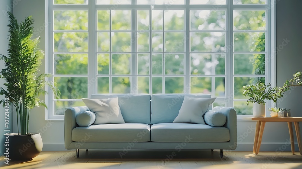 A Living Room in the Home interior with sofa and table view window A Living Room in the Home interior with sofa and table view window