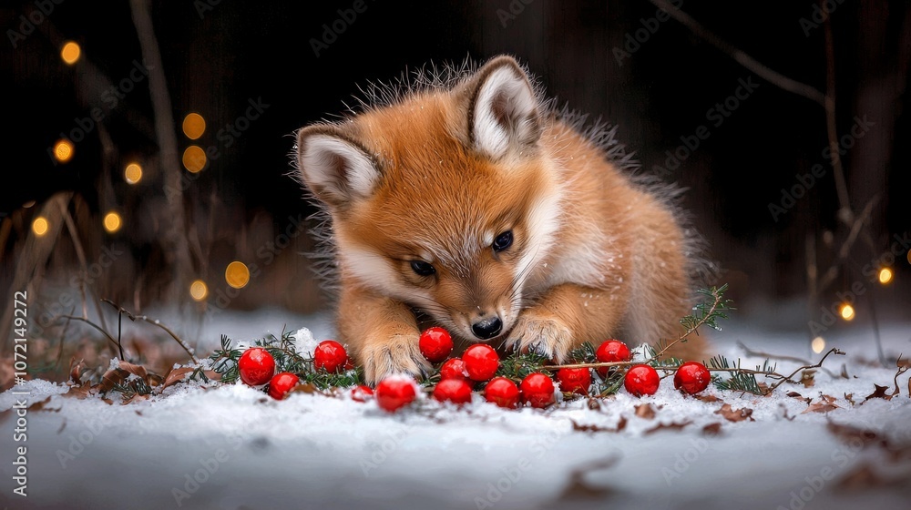 Playful Red Fox Kit Explores Winter Wonderland Amidst Snow and Berries for Perfect Holiday Vibes Playful Red Fox Kit Explores Winter Wonderland Amidst Snow and Berries for Perfect Holiday Vibes