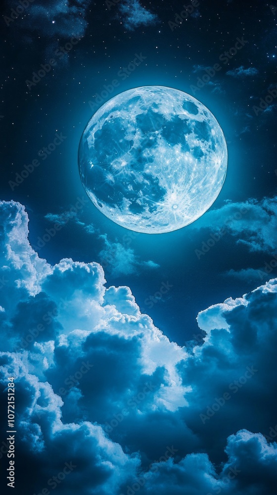 A large blue moon is shining brightly in the night sky A large blue moon is shining brightly in the night sky