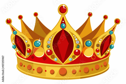 Gold crown with jewels and red velvet, isolated on a white background