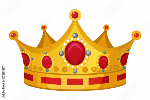 Gold crown with jewels and red velvet, isolated on a white background