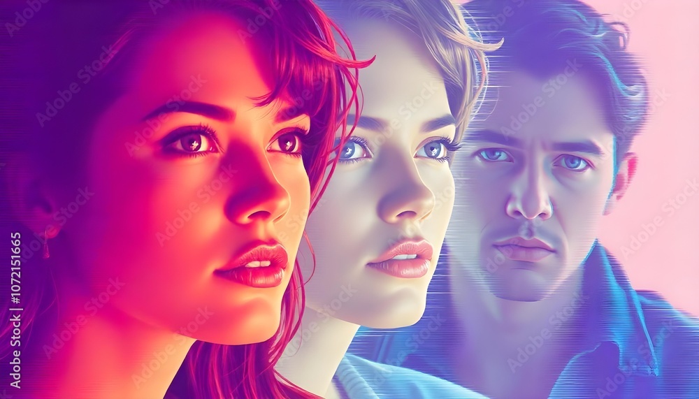 Fototapeta premium movie poster featuring two women and a man